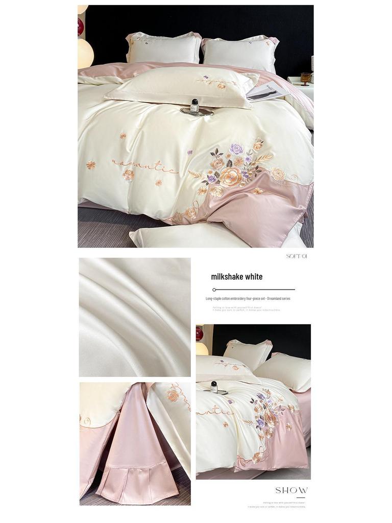 Luxusní vyšívaná ložní souprava z bavlny s dlouhým vláknem - Série Dream (4-dílný)