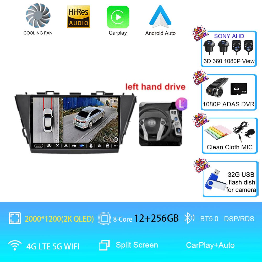Radio auto 9" Android 14 pentru Toyota Prius V Plus Alpha 2012 2013 2014 2015 Player stereo Navigație GPS Carplay Auto LHD RHD DVD
