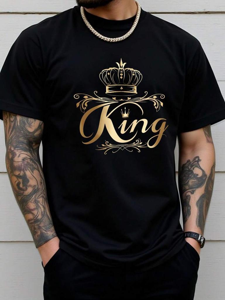 Unisex Sommer Rundhals Kurzarm Freizeit T-Shirt mit Pentagramm Aufdruck