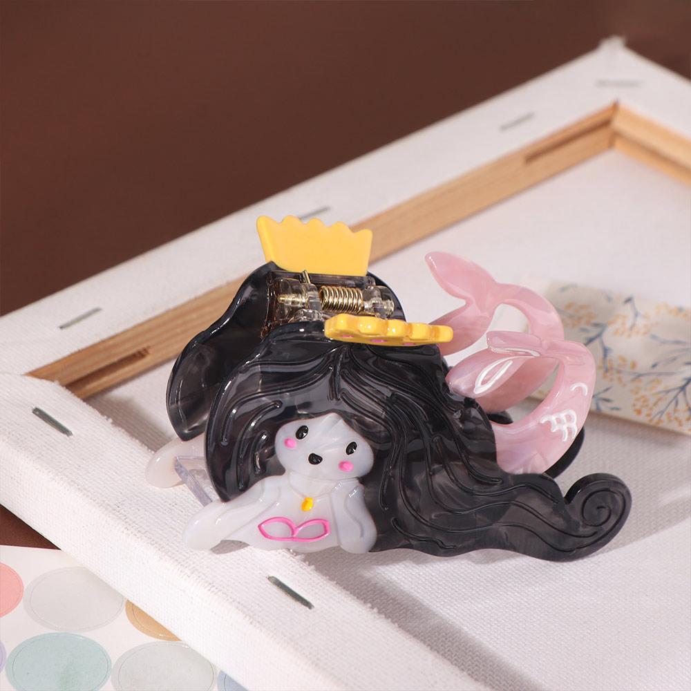 Geometry Creative Hair Claw Ponytail Clip Acetic Acid Shark Clip Cartoon Mermaid Hair Claw  Girls