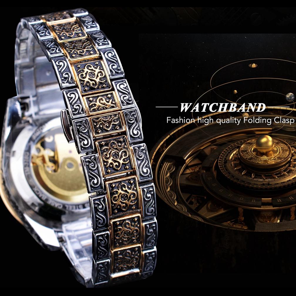 Mechanische Herrenuhr Automatische Armbanduhr Luxus Diamant Edelstahl Skelett Uhren Gold Relogio Masculino