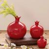 Handmade Ceramic Red Pomegranate Vase Flower Arranger Pomegranate Fruit Ornament Set Chinese Home Decor