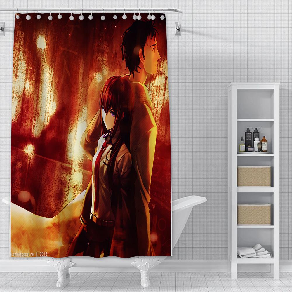 Anime Steins Gate Shower Curtain Waterproof Polyester Fabric Paint Colorful Bath Curtains Home Bathroom Decor Curtain With Hook