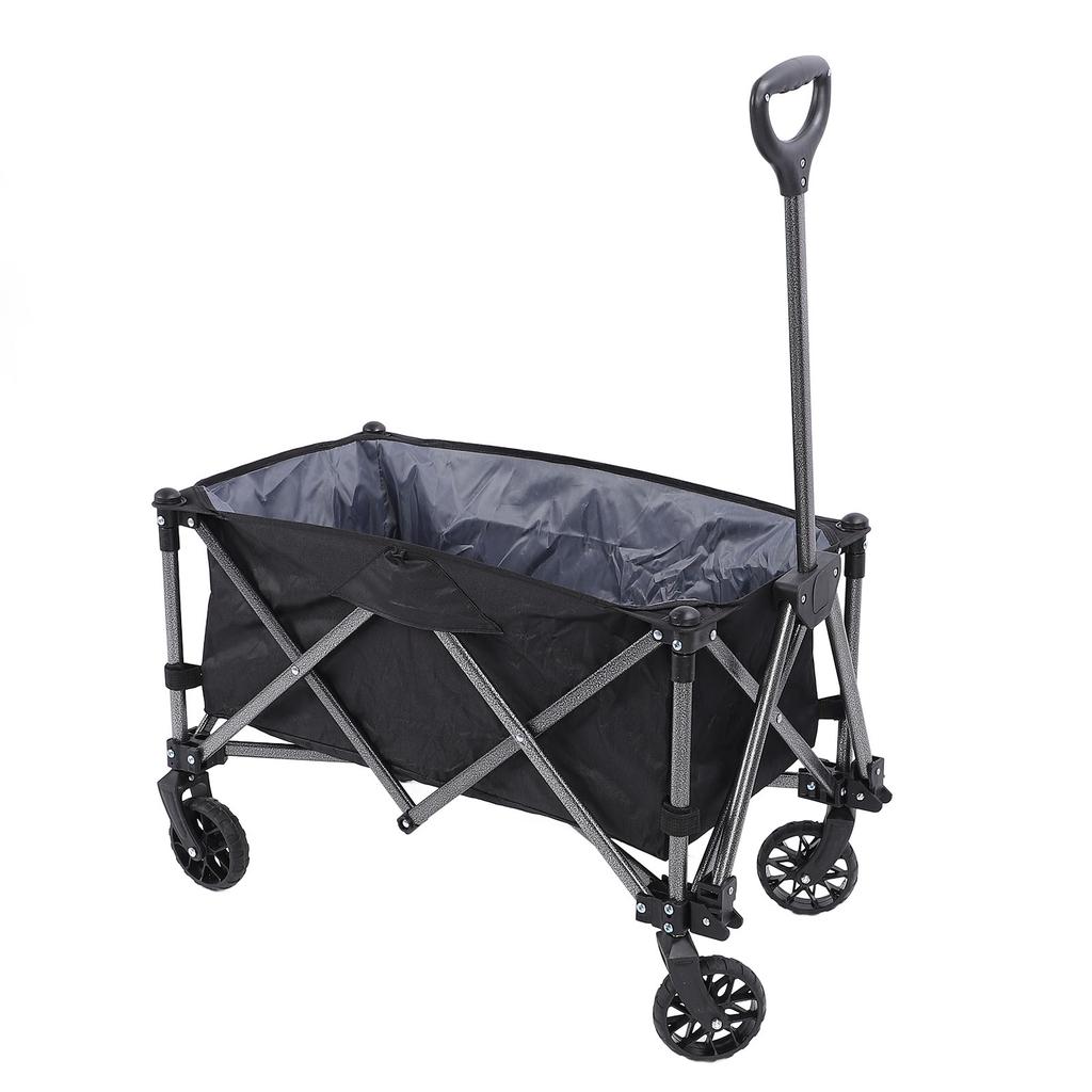 Folding Wagon Cart 100L Polyester Steel Outdoor Utility Grocery Wagon Beach Cart for Sports Shopping Camping Black