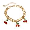 Creative Fashionable Red Cherry Necklace And Bracelet Set With Stunning Rhinestones