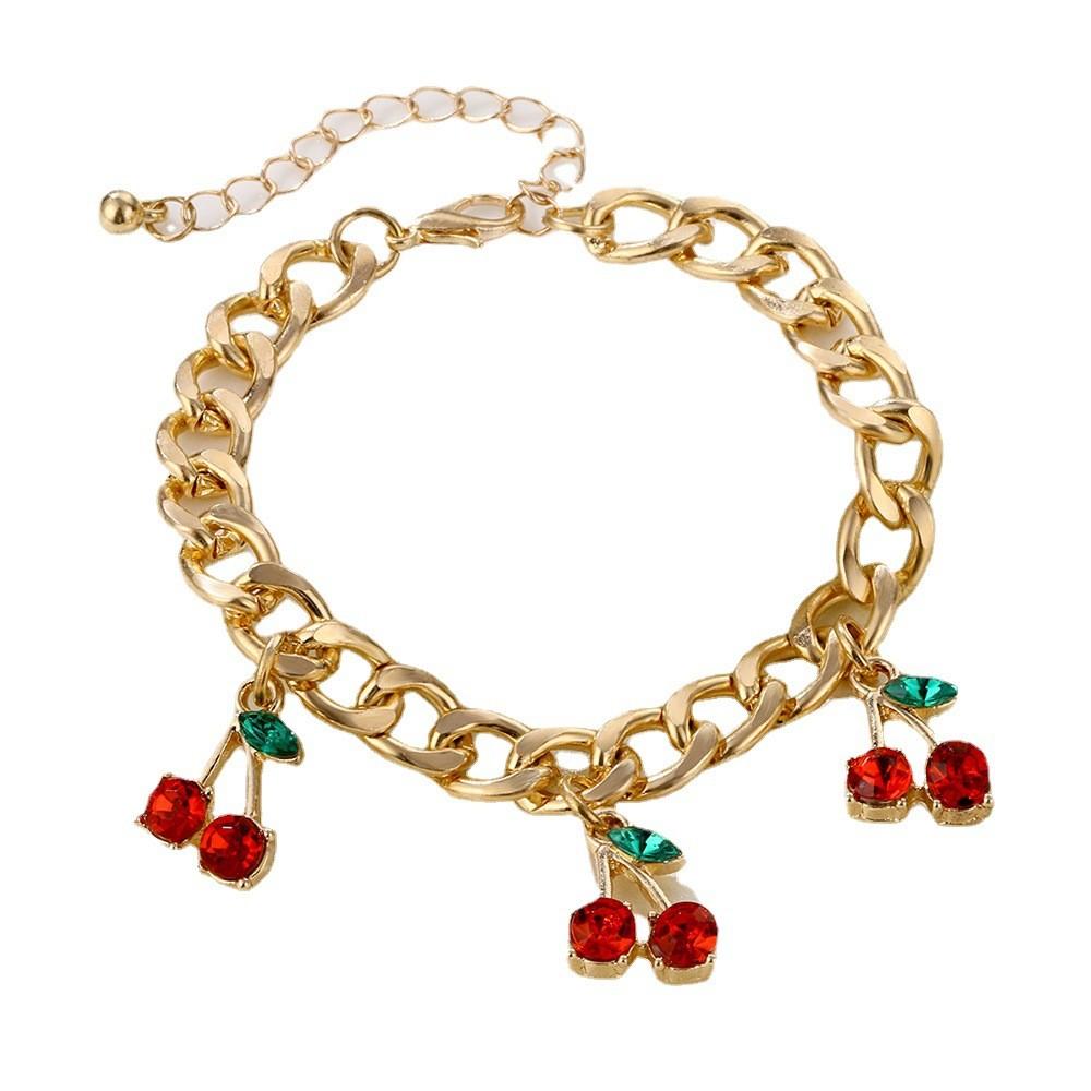 Creative Fashionable Red Cherry Necklace And Bracelet Set With Stunning Rhinestones
