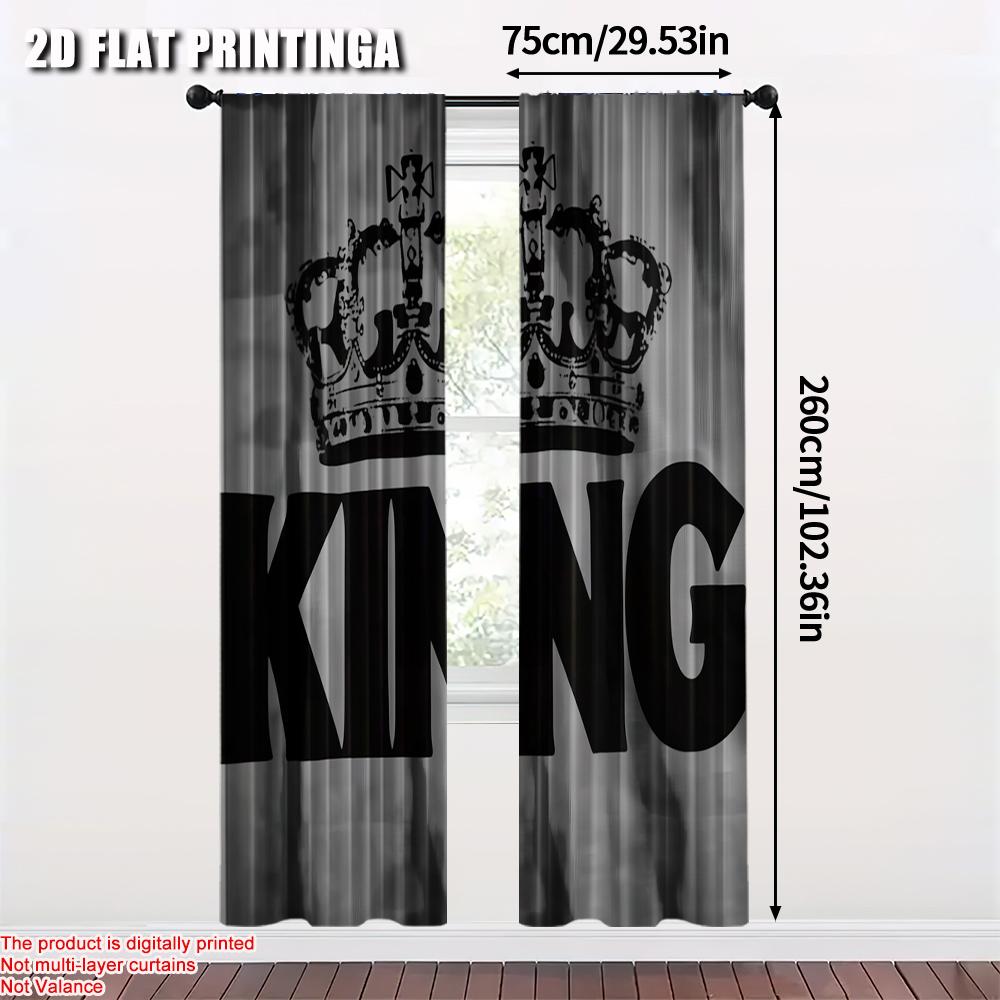 Set Of 2 Spring Summer Curtains King Crown Word Art Digital Print Drapes Versatile Polyester Decorations Home Ldeal Living Curtain