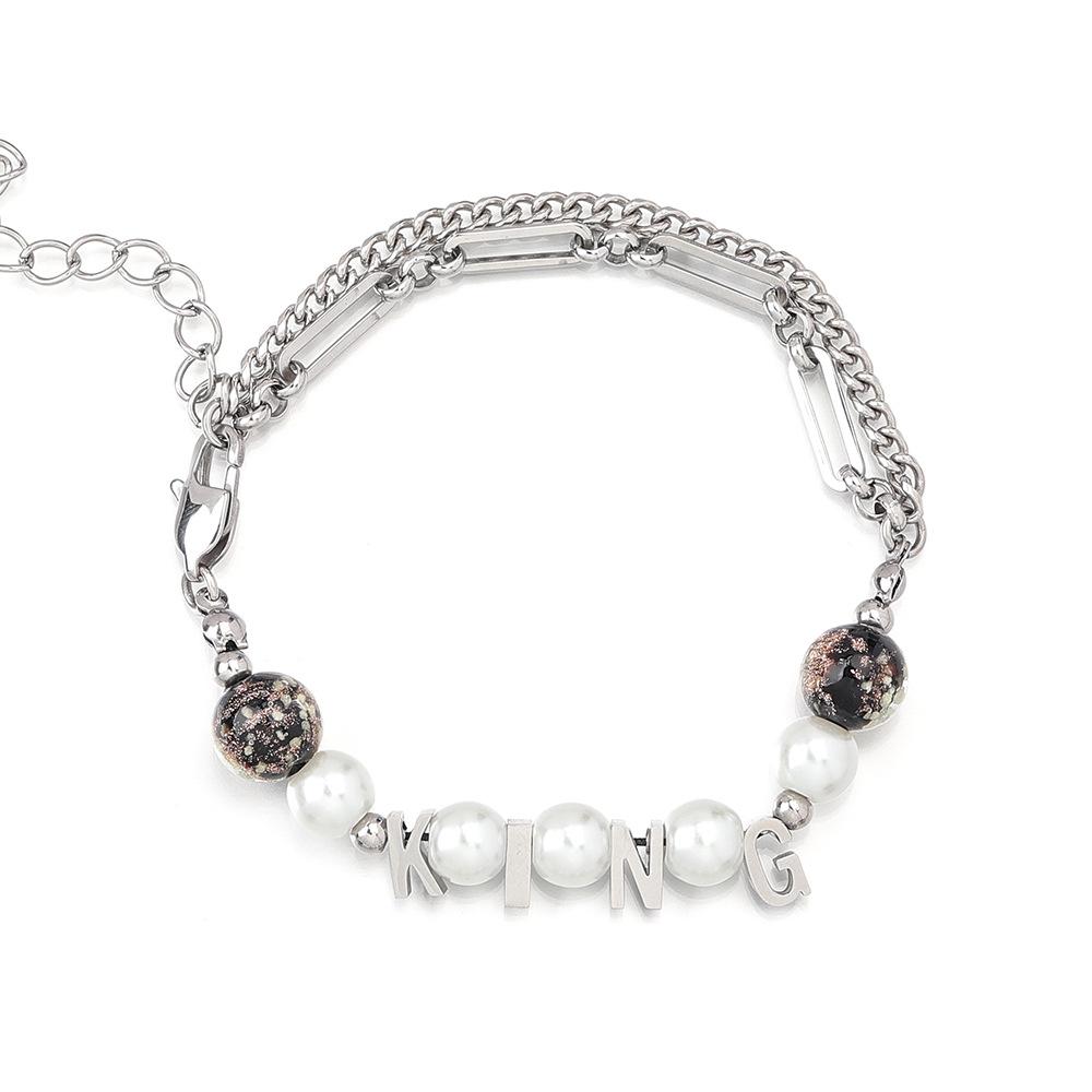 

Королевский титановый стальной браслет и ожерелье с жемчугом «Король и Королева» для пар