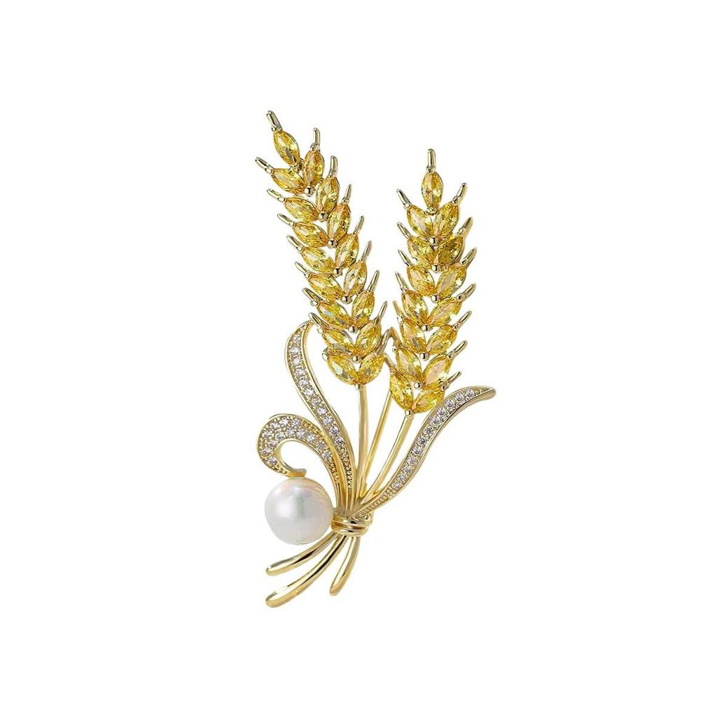 Korean Fashion Wheat Ear Crystal Rhinestone Brooch for Women's Coat