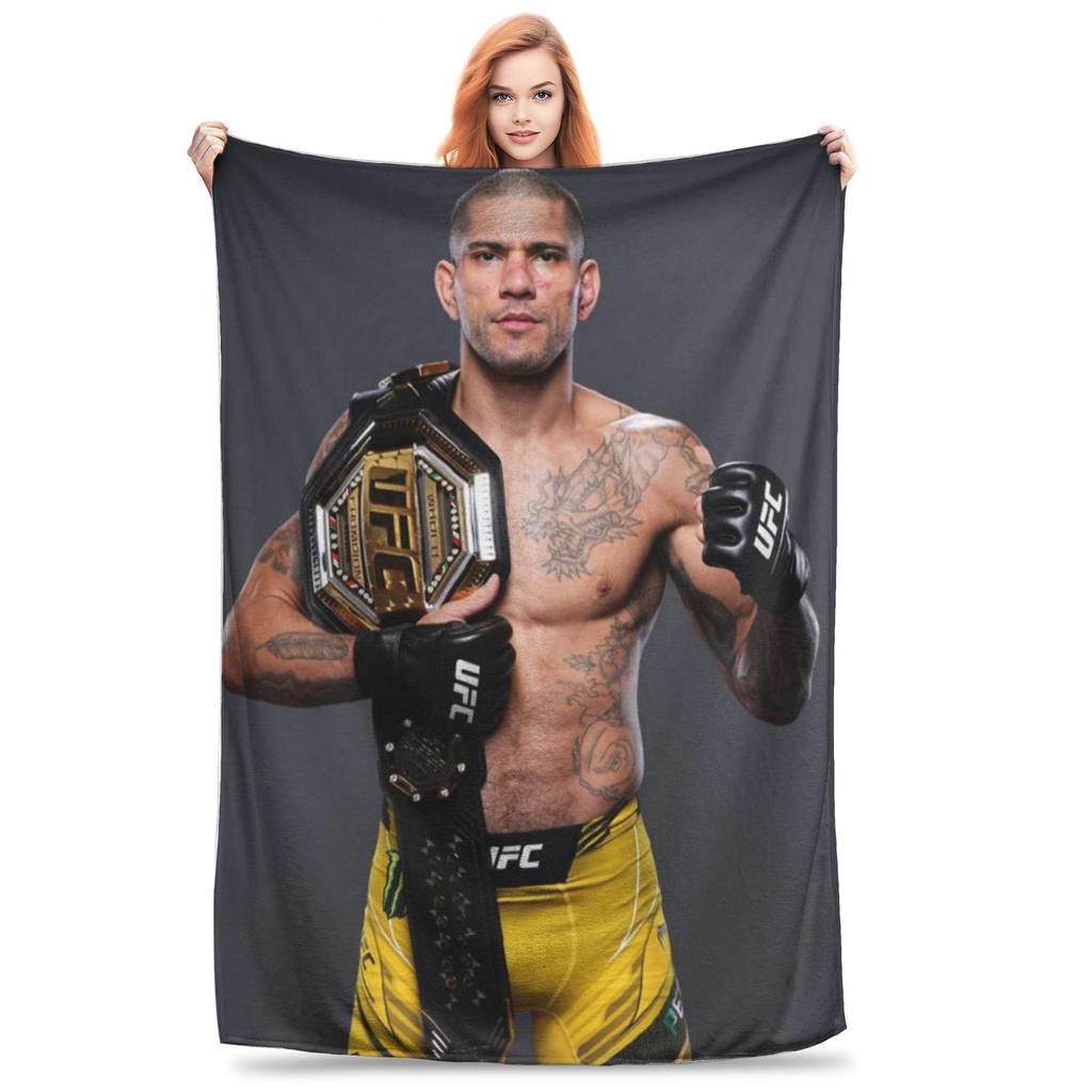 Flannel Throw Blanket Alex Pereira Bootleg Fighter Boxing Warm Plush Blankets Soft Bedspread for Bed Livingroom Home Travel Sofa