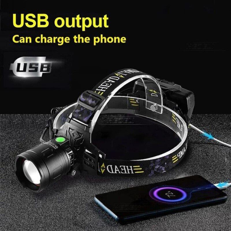 XHP160 Strong Light Head Lamp LED Zoom Night Fishing Sea Chasing Super Bright High-power Miner's Lamp