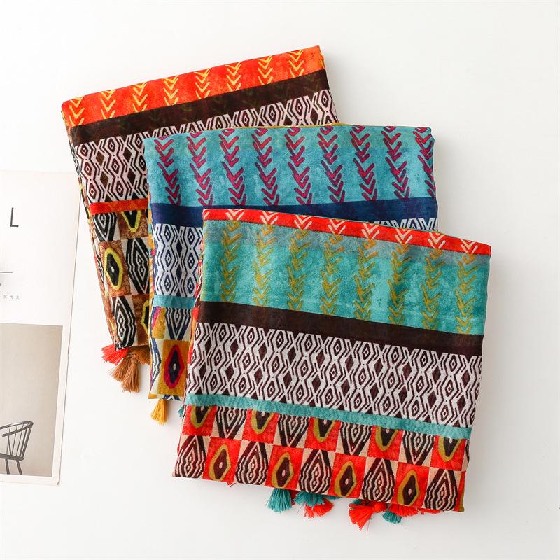 Spring & Summer Geometric Ethnic Silk Scarf - Exotic Style for Women