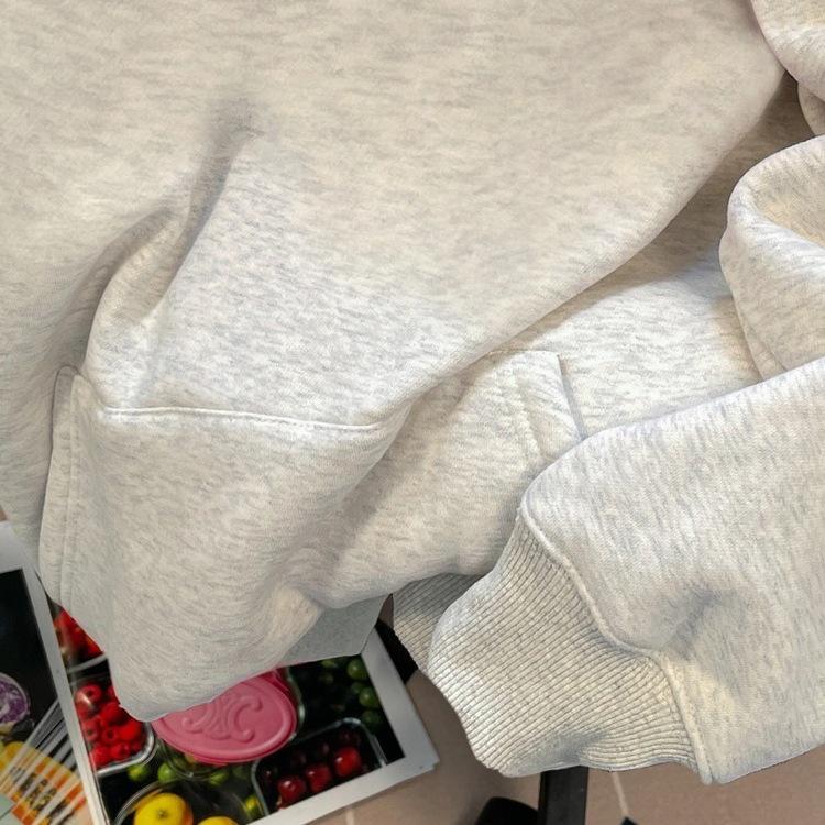 Men's White-Grey Thick Cotton Hooded Sweatshirt - Loose Fit, Versatile for Spring, Autumn, Winter - Couple's Jacket Top