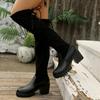 Spliced Suede Over-the-Knee Boots Fashion Round Toe Sleeve Platform Anti-Slip Wear-Resistant Block Heel Skinny Stretch Boots