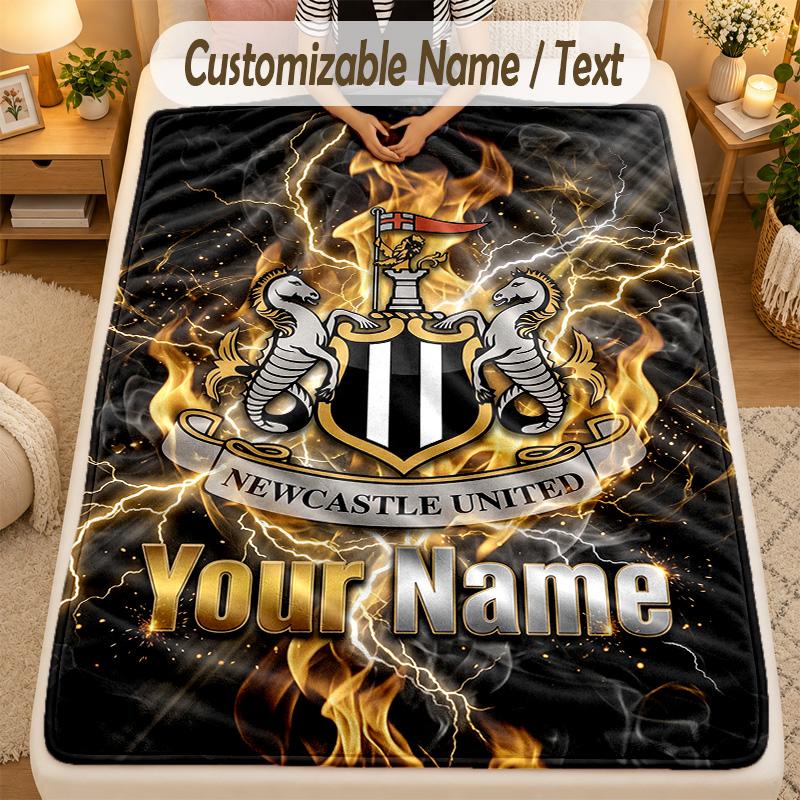 Coperta di Flanella Newcastle United FC Nome Personalizzato Testo Personalizzato Morbida Calda Plaid Decorazione per la Casa Regalo
