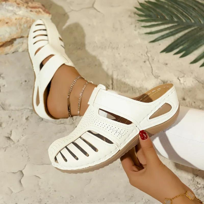 

Casual Closed Toe Hollow Sandals Women 2025 Summer Plus Size Women s Slippers Concise Round Toe Wedges Outdoor Rome Slippers 36