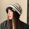 Color Fashionable Blocked Striped Design Women Casual Knitted Hat Winter For