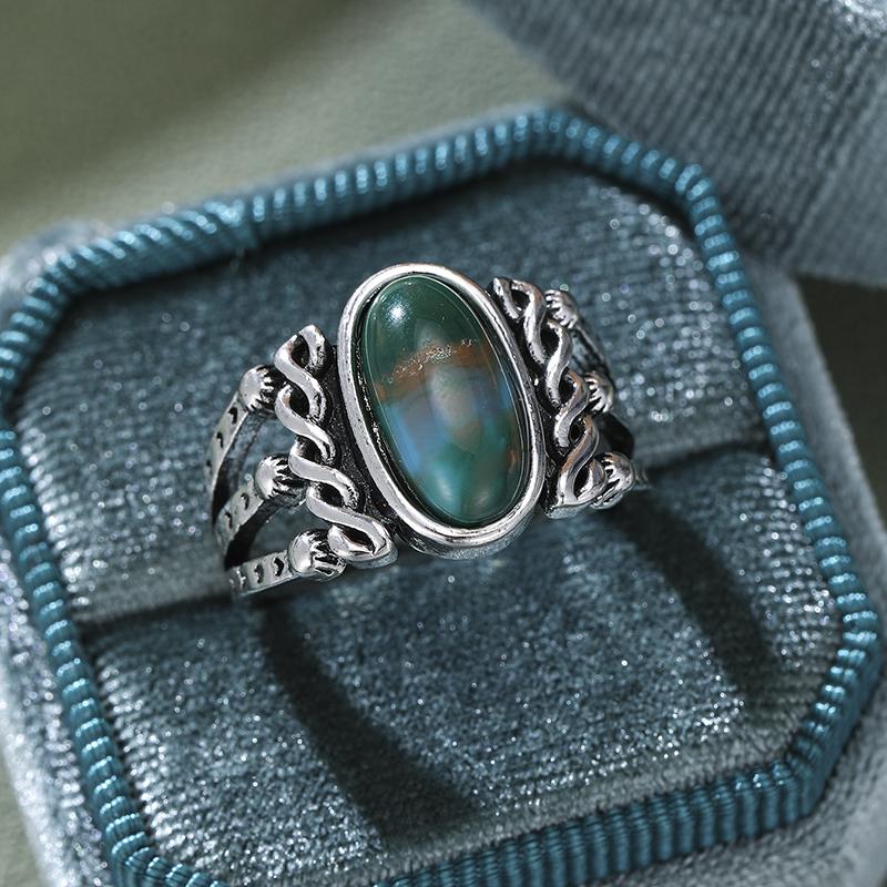 Bohemian Retro Patterned Imitation Turquoise Multi-layer Ring, Women's Ethnic Style Holiday Accessory Gift
