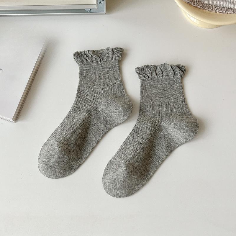 Ladies Spring and Summer Thin Pure Color Lace Sweet Lovely Everything Boneless Breathable Pile Socks