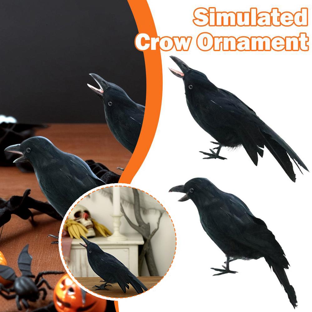 Halloween Schwarze Krähen Gefiederte Krähen Halloween-Dekorationen Sehen schwarze Krähen Große Krähen Raben Realistisch I7S9