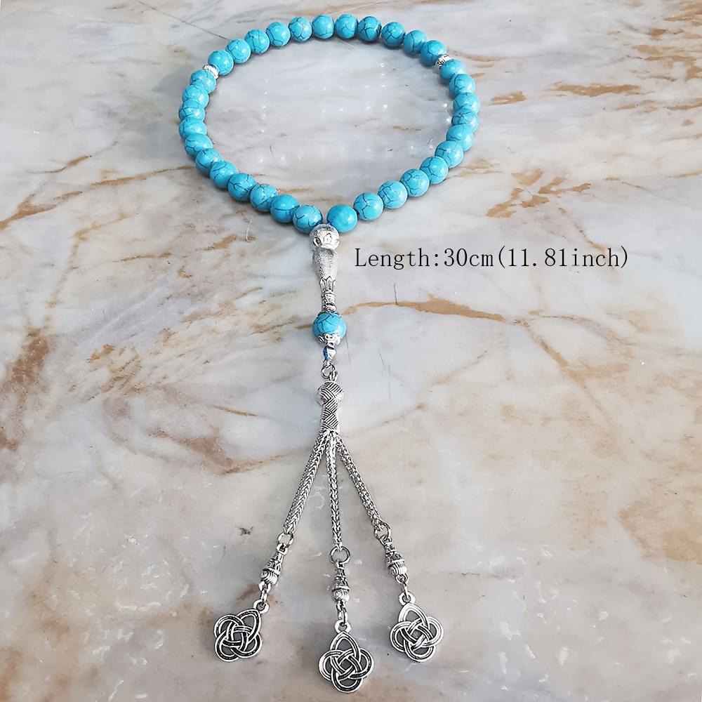Nahöstliche islamische Gebetskette, handgefertigte Harzperlen Türkis Türkei Muslimische Gebetsperlen Handarbeit Quasten Armband