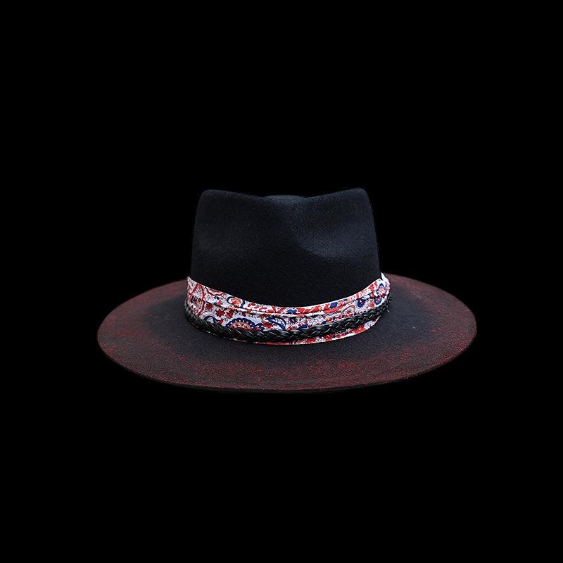 Pure Wool Top Hat Retro Old-Fashioned Webbing Decorative Wool Top Hat