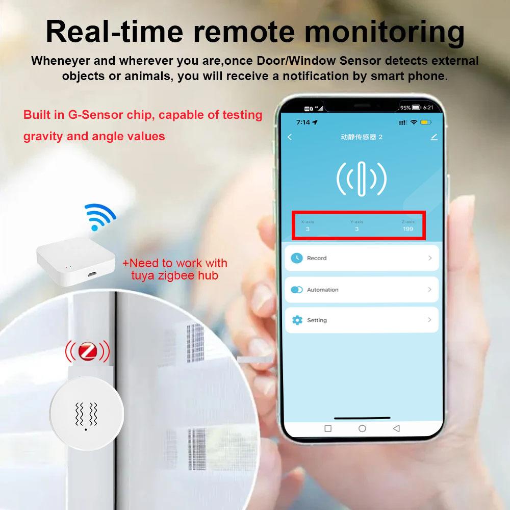 Tuya ZigBee Smart Vibration Tilt Sensor Real Time Monitor Door Window Detection Alarm Home Security Protection for Zigbee2MQTT
