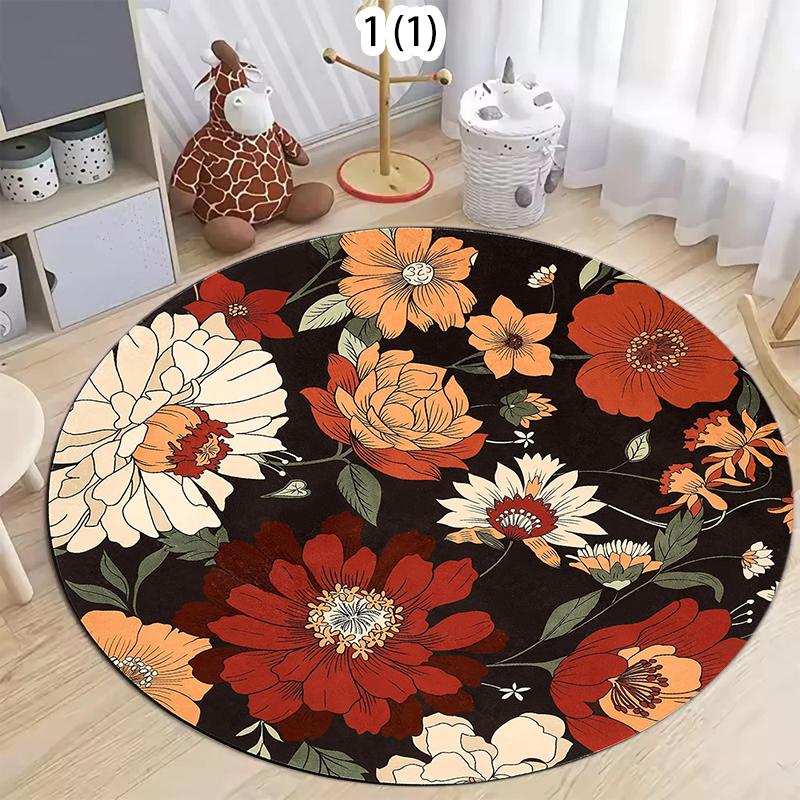

Botanical Floral Pattern Round Area Rug Soft Non-Slip Decorative Carpet for Living Room Bedroom Nursery Modern Home Accent Rug 80cm x 80cm