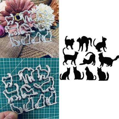 10 pièces Matrices de découpe Chats, Pochoirs de découpe Chatons pour Papier, Matrices de découpe pour Fabrication de Cartes, Pochoir Découpe Métallique pour Loisirs Créatifs DIY Scrapbooking Album Carte Papier