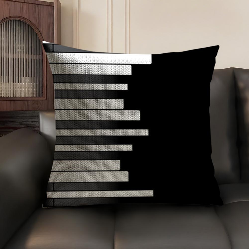 Music Piano Keyboard Cushion Cover Natural Linen Organic Fabric DoubleSided Printing Sofa Home Decor Breathable