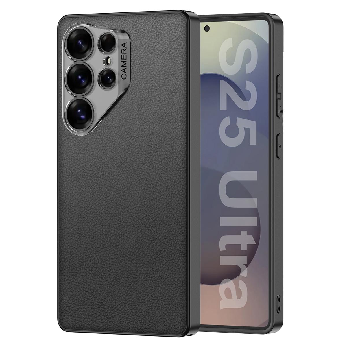 

Чохол для Samsung Galaxy S25 Ultra PU+TPU+PC Захисна накладка для телефону з прозорим отвором для об єктива Black