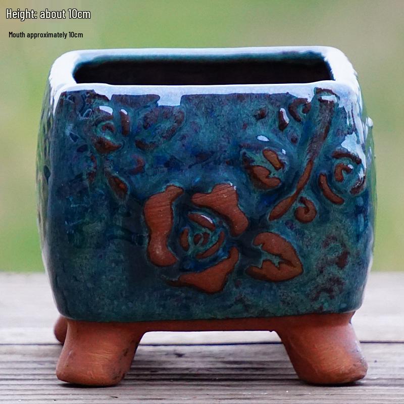 Handmade Terracotta Succulent Pot, Large Square with Gloss Glaze and Breathable Design.