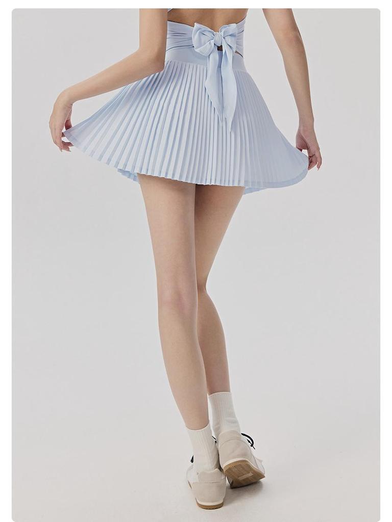 Damen Hochtaillierter Fake-Zweiteiler Plissierter Tennisrock mit Taschen