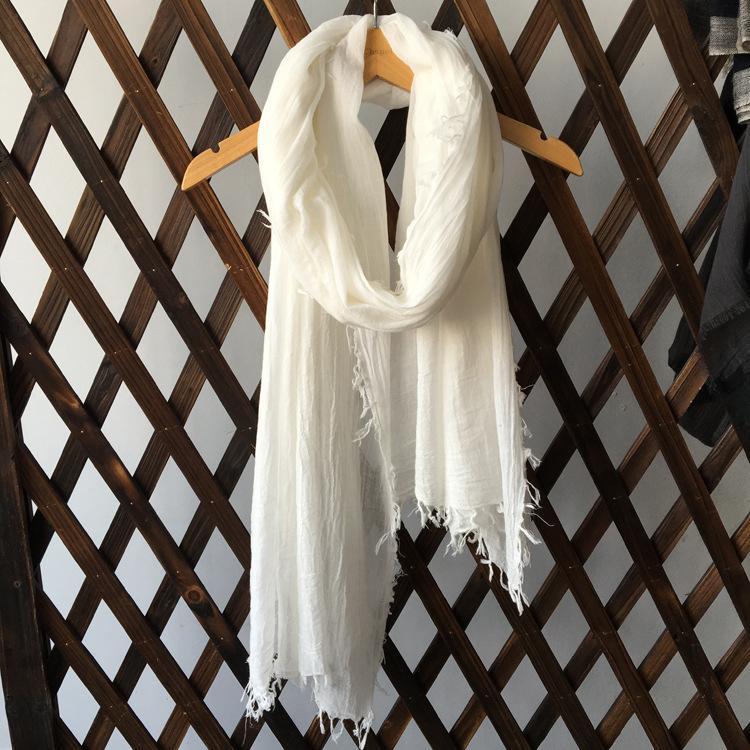 Popular Flax Plant Dyed White Scarf Summer Sunscreen Silk Silk Scarf Solid Color Cotton And Linen Shawl