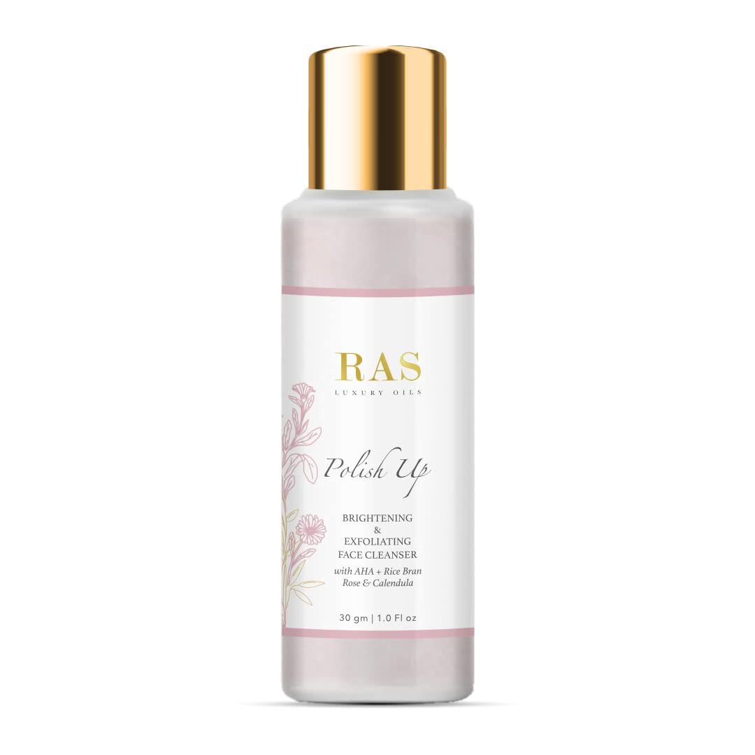 RAS Luxury Oils Polish Up Brightening & Exfoliating Face Wash Cleanser | With AHA, Rice Bran, Rose & Calendula | Removes Dirt & Dead Skin Cells | G