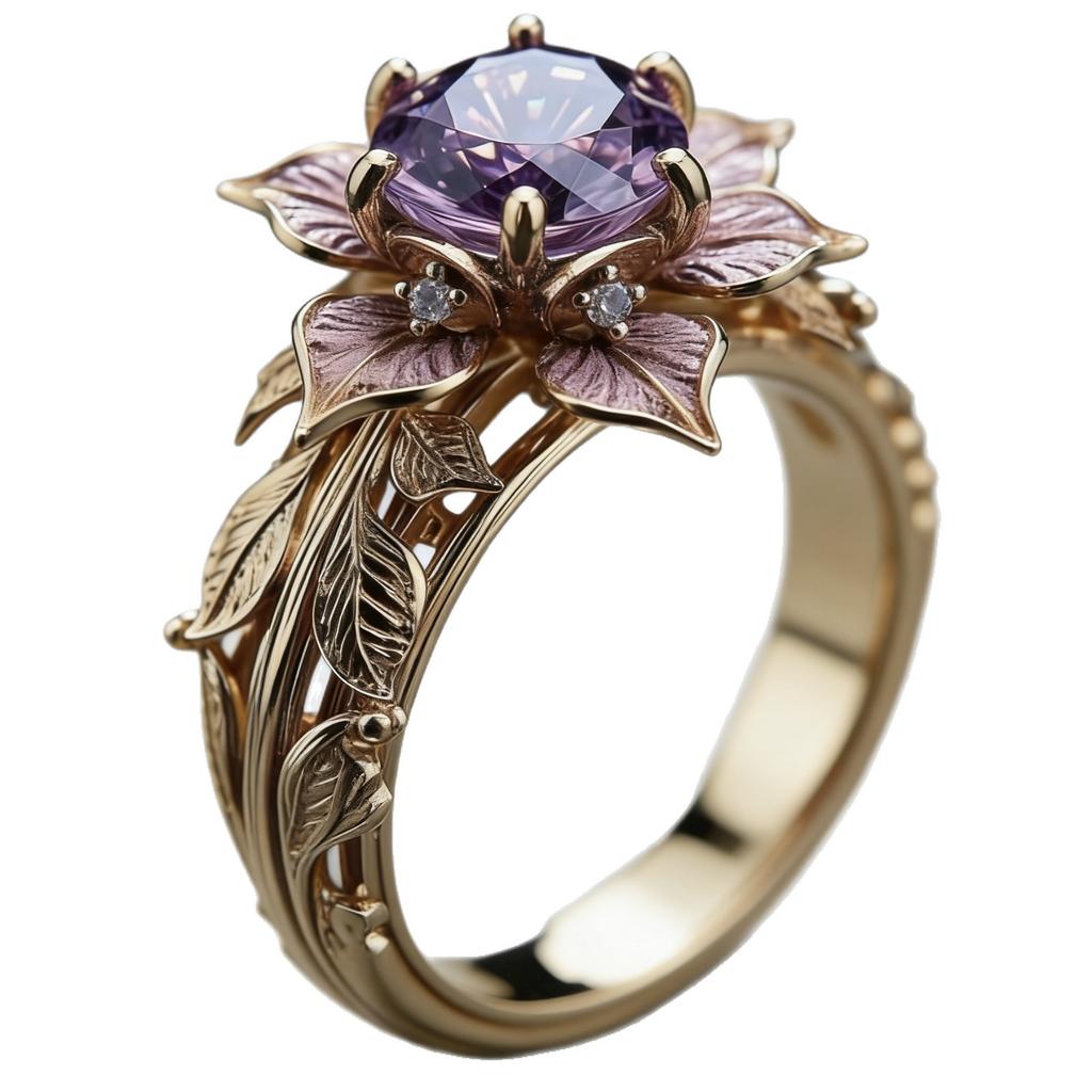 New alloy gold-plated floral ring ins Purple Petal Women's Creative Branch Bracelet
