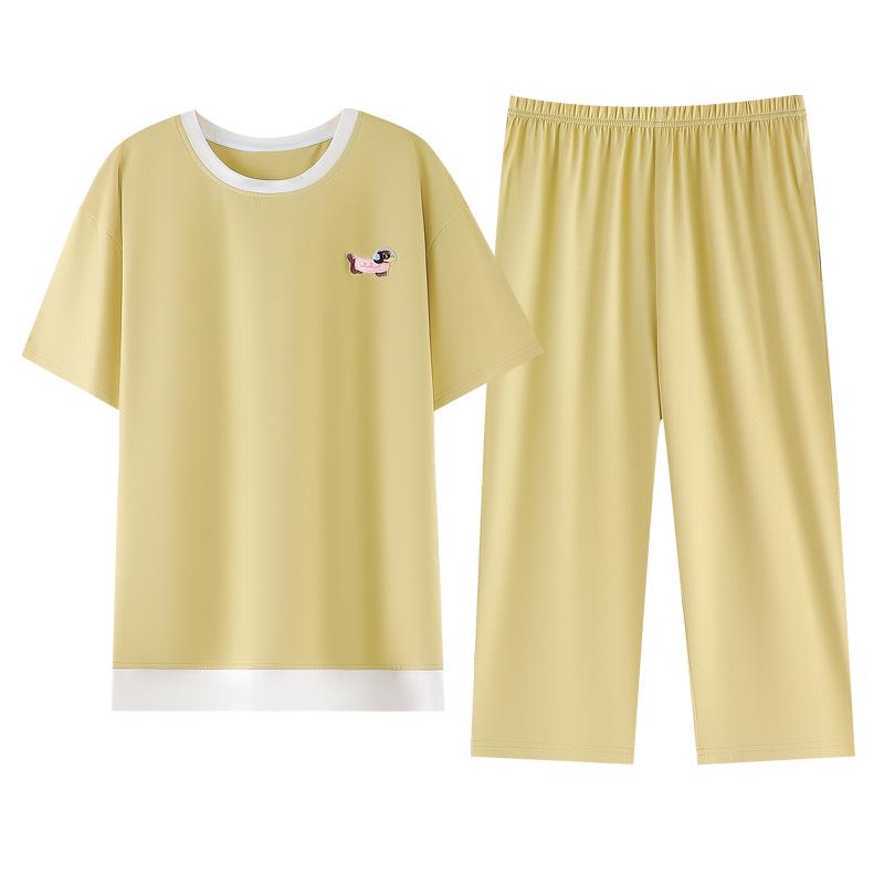 Women's Summer Modal Short Sleeve & Capri Home Set - Plus Size, Casual Ice Silk Cool Feel