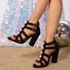Women Sandals Summer Open Toe High Heels Low Block Heel Shoes Gladiator Zipper Thick With Sandals Wedges 2025 New Mules Shoes