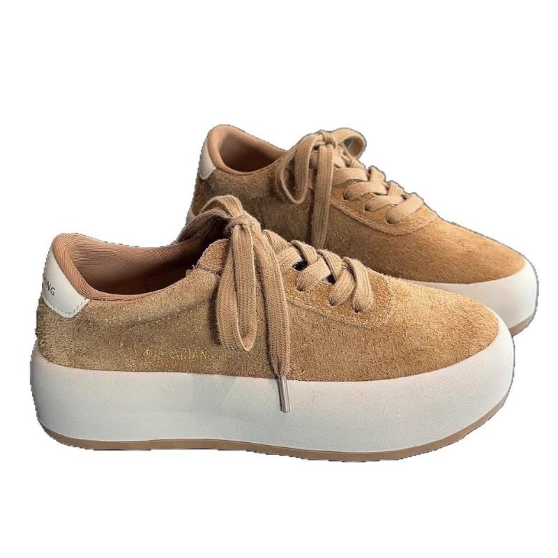 Cowhide Version Board Shoes Women's Retro Versatile Platform Autumn and Winter New Casual Sports Shoes Children