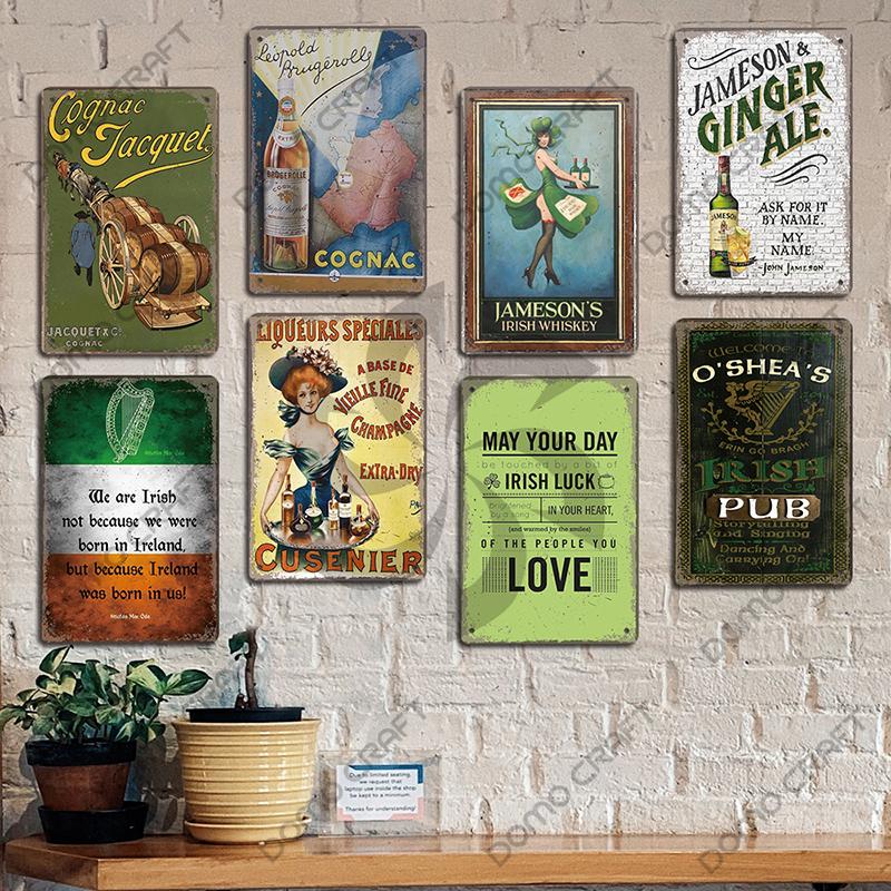 Irish Whiskey Poster Vintage Metal Plaque Sign Dublin Stout Metal Tin Plates Wall Decor for Bar Irish Pub Club Home