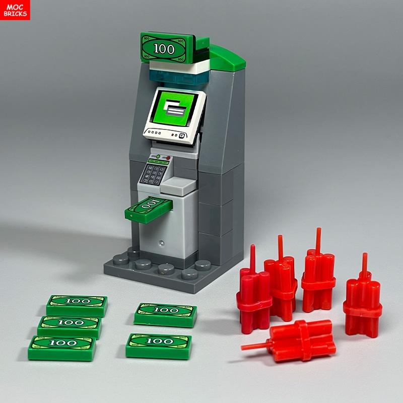 MOC Bausteine Geldautomat Dynamit Dollar Münzbeutel Geldlieferung Schatz Bausteine Pädagogisch Zusammengebaute Teile Spielzeug Für Kinder Geschenk
