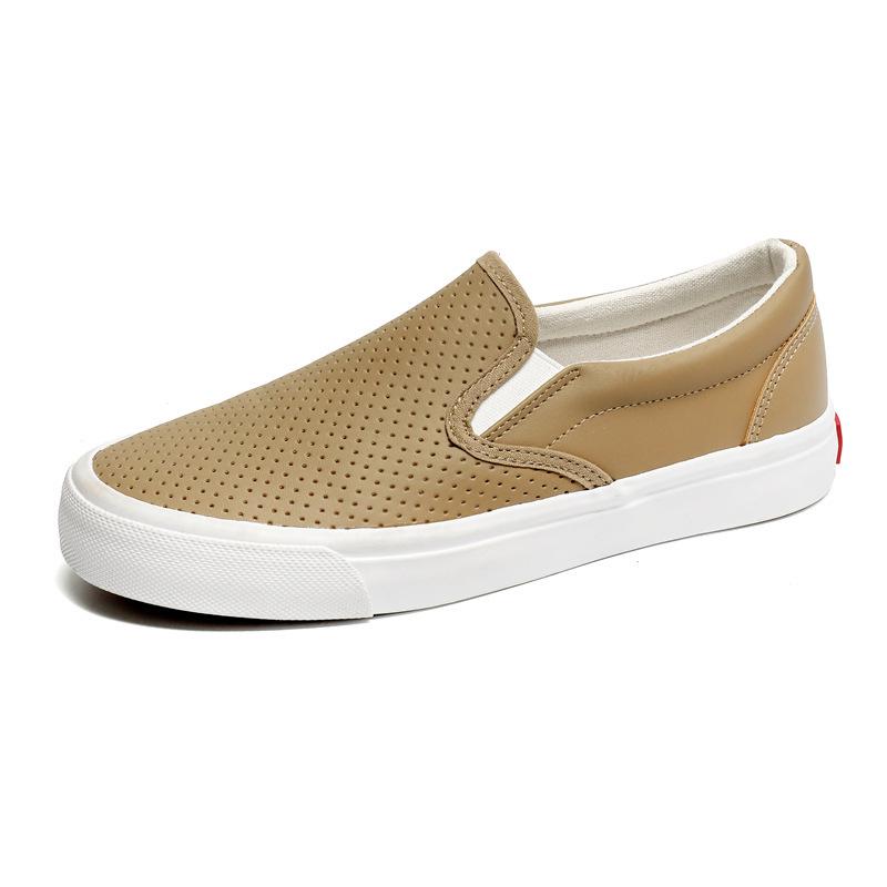 Men s White Slip-on Super Fiber Leather Shoes - Spring 2025, Soft Sole, Breathable, Flat Bottom, Casual Style. 39.5