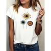 [Floral Print T-Shirt] Women's Floral Print Round Neck Short Sleeve T-Shirt - Sporty Casual Style, Simple and Athletic,
