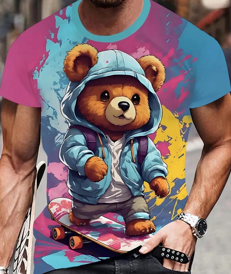 Summer Men's 3D Printed Bear T-Shirt Short Sleeve Breathable Outdoor Hundred Large Oversize Loose Men's Short Sleeve Tops Tees