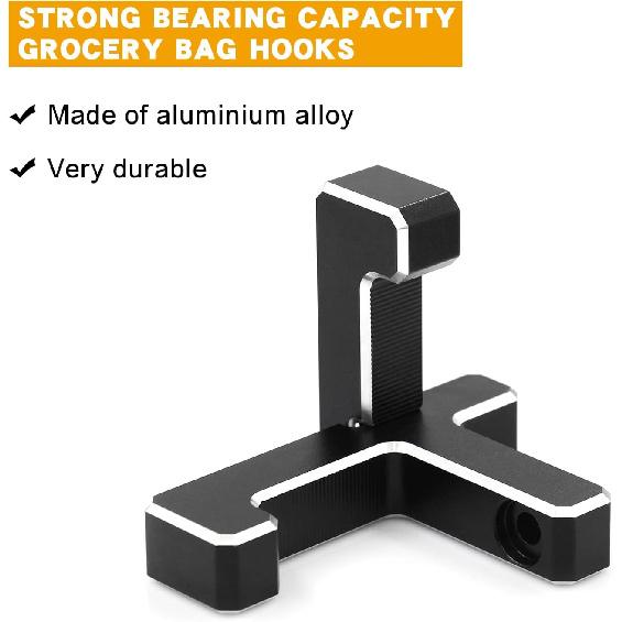 Aluminum Trunk Grocery Bag Hooks Replment for Bronco 2021-2023 2-Door 4-Door Black Interior Organizer (2pcs T+2pcs J Shape)