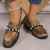 Fashion 2024 New Knitted Fashion Flat Women's Pearl Element Mesh Loafers Stretch Shallow Flats