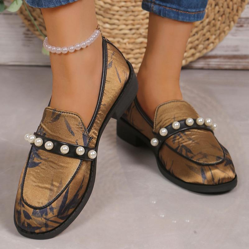Fashion 2024 New Knitted Fashion Flat Women's Pearl Element Mesh Loafers Stretch Shallow Flats