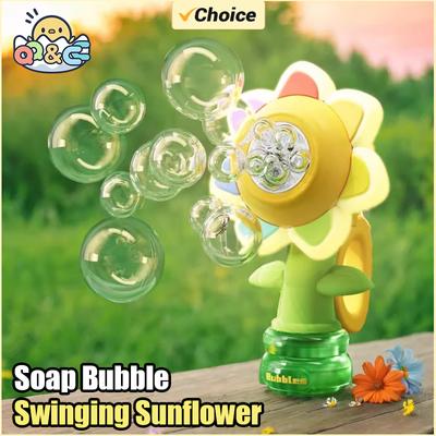 Sonnenblumen Seifenblasenmaschine Schaukel Elektrisch Automatisch Blasenmacher Pomperos Sommer Seifenbläser Outdoor Spielzeug für Mädchen Jugendliche