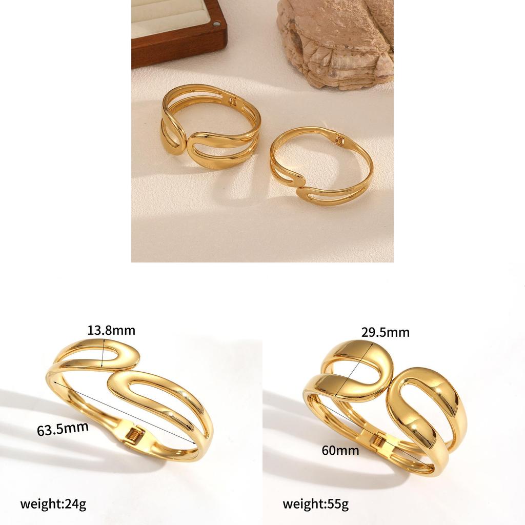 Bracciale Aperto in Acciaio Inossidabile per Donna Placcato Oro con Design Geometrico Estate