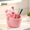 Cute Stationery Organizer 3D Printed Piggy Storage Pot, Cartoon Pig Shaped Pen Holder, Creative Desktop Makeup Brush Organizer, Multifunctional